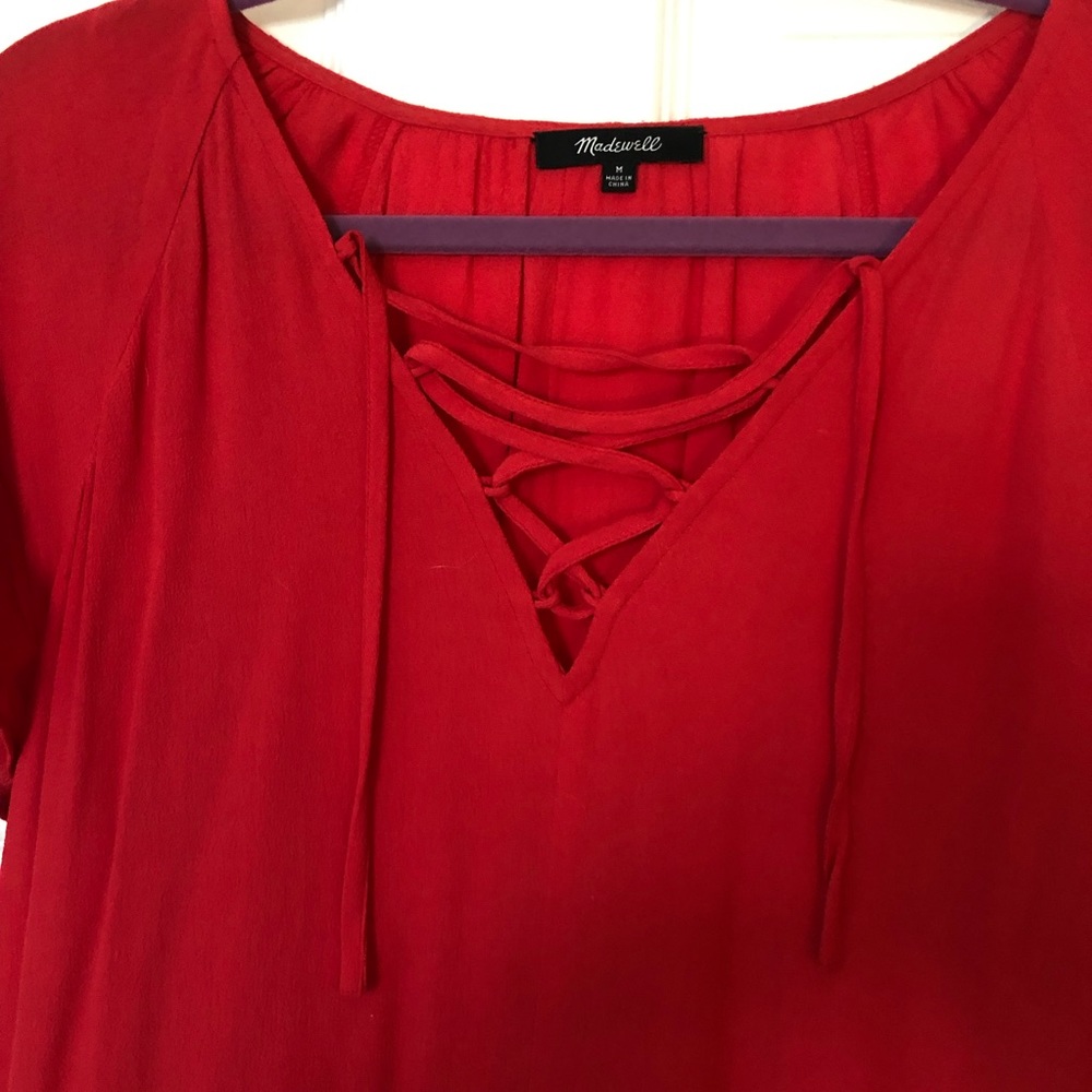 Red Madewell dress - light weight with tie neck detail - size M